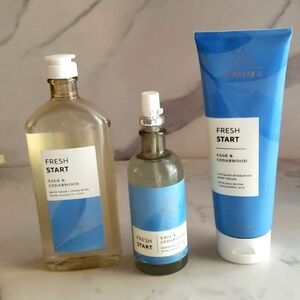 Bath & Body Works Fresh Start Sage & Cedarwood Oil Mist Bodycream & BodyWash Set